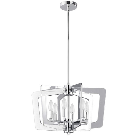 Dainolite StillWater 20in 6-Light Chandelier | Modern Polished Chrome and Clear Acrylic | Dining Room & Living Room | 20 x 20 x 13 in | Model SWR-206C-PC