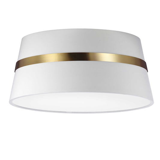 Dainolite Symphony 15in 3-Light Semi-Flush Mount | Contemporary White Fabric Shade with Aged Brass Accents | Living Room | Model SYM-153SF-AGB-WH