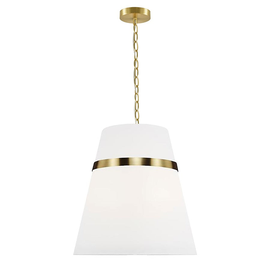 Dainolite Symphony 18in 3-Light Pendant | Contemporary Aged Brass and White Fabric Tapered Drum | Kitchen Island & Dining | Model SYM-183P-AGB-WH