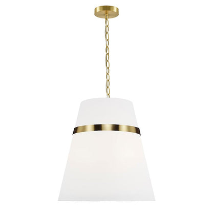 Dainolite Symphony 18in 3-Light Pendant | Contemporary Aged Brass and White Fabric Tapered Drum | Kitchen Island & Dining | Model SYM-183P-AGB-WH