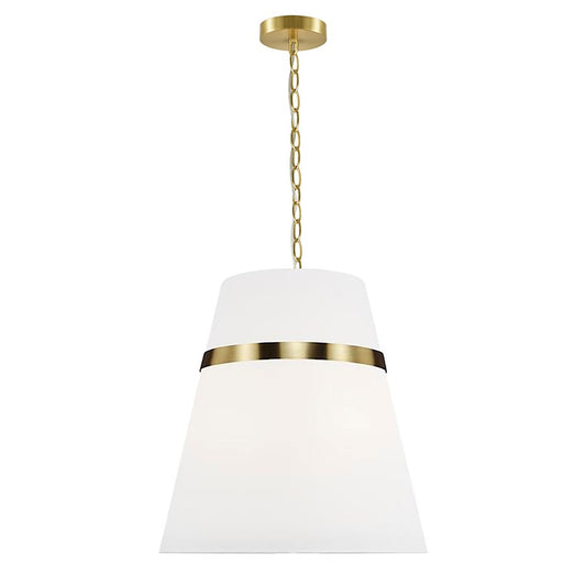 Dainolite Symphony 18in 3-Light Pendant | Contemporary Aged Brass and White Fabric Tapered Drum | Kitchen Island & Dining | Model SYM-183P-AGB-WH