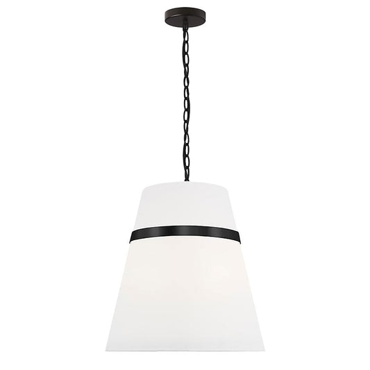 Dainolite Symphony 18in 3-Light Pendant | Contemporary Matte Black and White Fabric Tapered Drum | Kitchen Island & Dining | Model SYM-183P-MB-WH