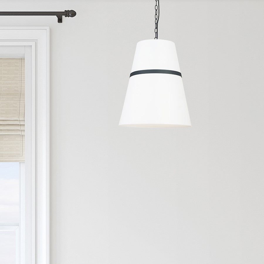 Dainolite Symphony 18in 3-Light Pendant | Contemporary Matte Black and White Fabric Tapered Drum | Kitchen Island & Dining | Model SYM-183P-MB-WH