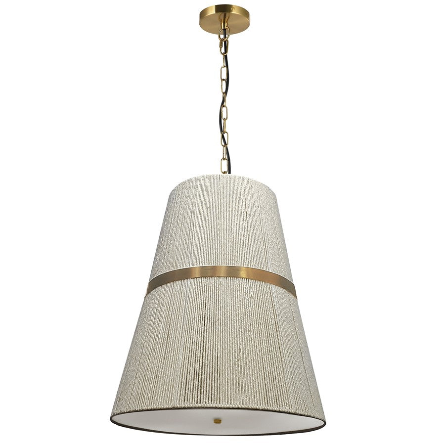 Dainolite Sylvie 18in 3-Light Pendant | Contemporary Aged Brass and Natural String Shade | Kitchen Island & Dining Room | Model SYV-183P-AGB-NAT