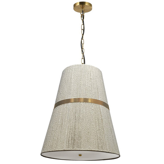 Dainolite Sylvie 18in 3-Light Pendant | Contemporary Aged Brass and Natural String Shade | Kitchen Island & Dining Room | Model SYV-183P-AGB-NAT