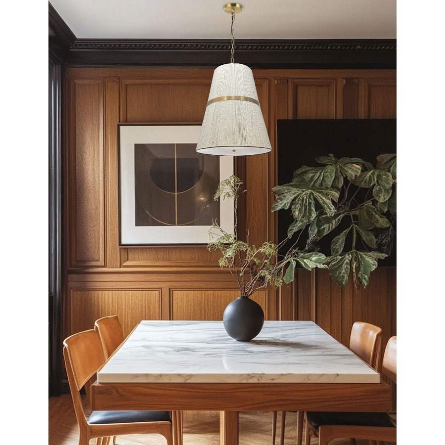 Dainolite Sylvie 18in 3-Light Pendant | Contemporary Aged Brass and Natural String Shade | Kitchen Island & Dining Room | Model SYV-183P-AGB-NAT