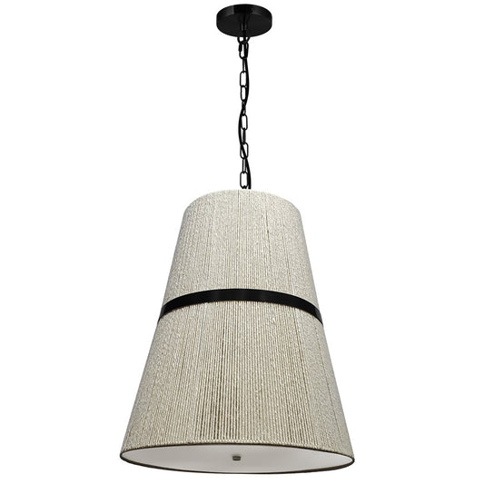 Dainolite Sylvie 18in 3-Light Pendant | Contemporary Matte Black and Natural String Shade | Kitchen Island & Dining Room | Model SYV-183P-MB-NAT