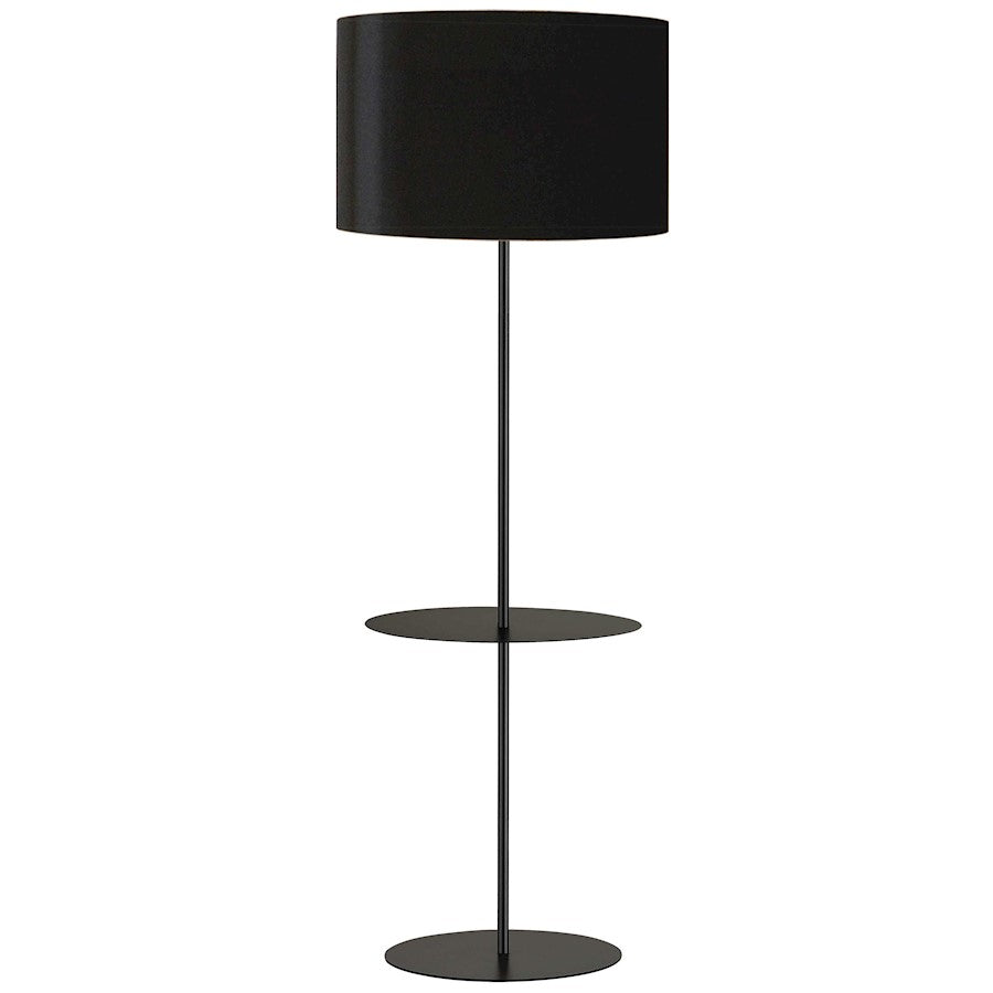 Dainolite Tablero 22in Drum Floor Lamp | Transitional Matte Black Metal and Black/White Fabric Shade | Living Room & Bedroom Reading | Model TAB-R591F-BK