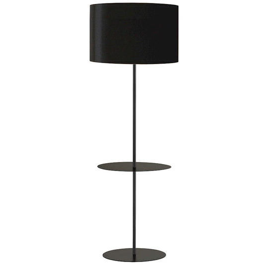 Dainolite Tablero 22in Drum Floor Lamp | Transitional Matte Black Metal and Black/White Fabric Shade | Living Room & Bedroom Reading | Model TAB-R591F-BK