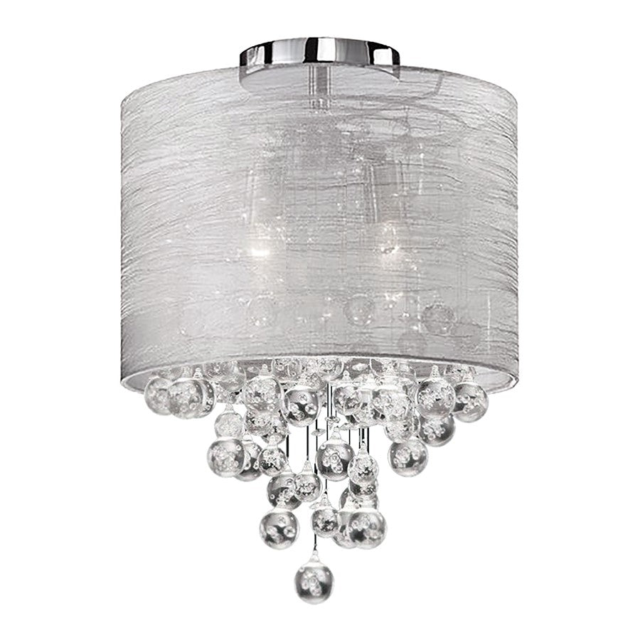 Dainolite Tahnee 12in 2-Light Flush Mount | Transitional Polished Chrome and Silver Organza | Bedroom & Hallway | 12 x 12 x 16 in | Model TAH-122FH-PC