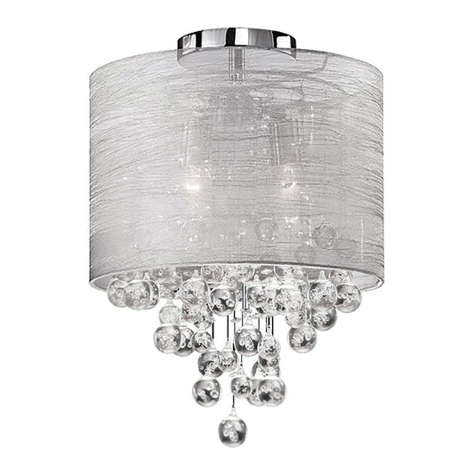 Dainolite Tahnee 12in 2-Light Flush Mount | Transitional Polished Chrome and Silver Organza | Bedroom & Hallway | 12 x 12 x 16 in | Model TAH-122FH-PC