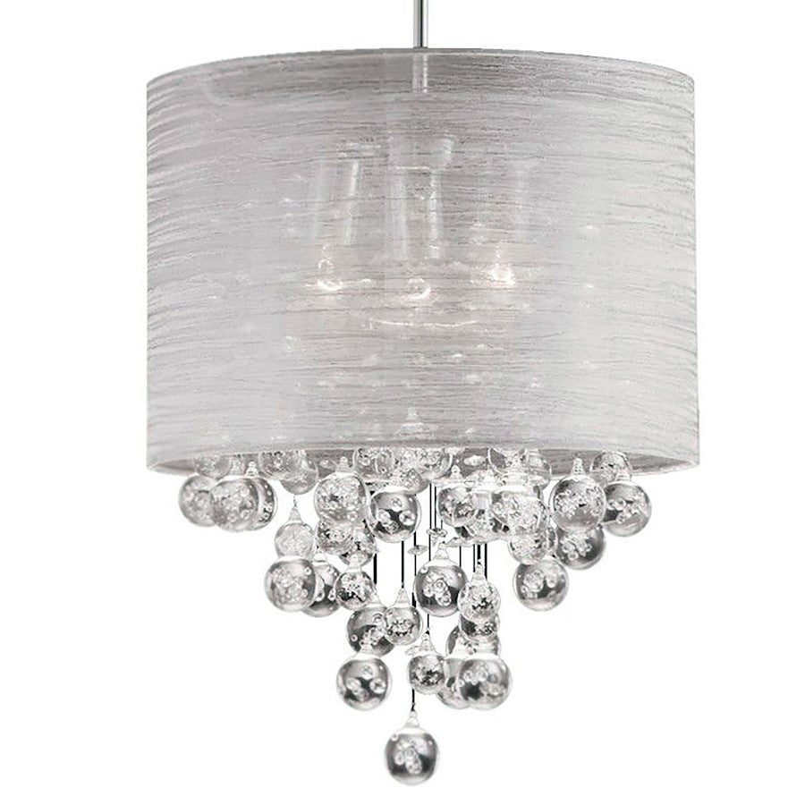 Dainolite Tahnee 15in 3-Light Crystal Pendant | Transitional Polished Chrome and Silver Organza Shade | Dining Room & Kitchen Island | Model TAH-153P-PC
