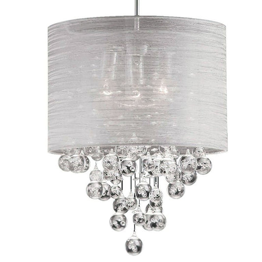 Dainolite Tahnee 15in 3-Light Crystal Pendant | Transitional Polished Chrome and Silver Organza Shade | Dining Room & Kitchen Island | Model TAH-153P-PC