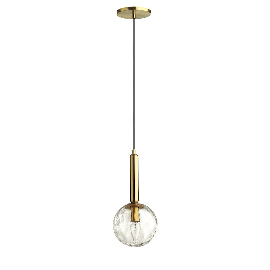 Dainolite Tara 6in 1-Light Pendant | Contemporary Aged Brass and Clear Hammered Glass | Kitchen Island & Dining Room | 6 x 6 x 14 in | Model TAR-61P-AGB-CL