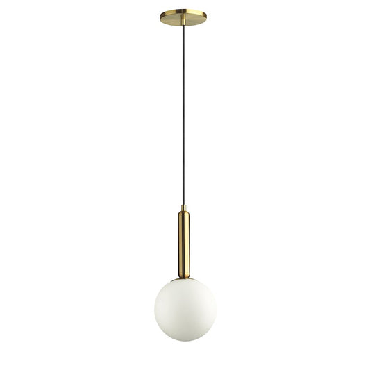 Dainolite Tara 6in 1-Light Pendant | Contemporary Aged Brass and White Glass | Kitchen Island & Dining Room | 6 x 6 x 14 in | Model TAR-61P-AGB-WH