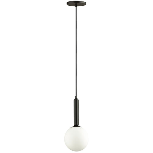 Dainolite Tara 6in 1-Light Pendant | Contemporary Matte Black and White Glass | Kitchen Island & Dining Room | 6 x 6 x 14 in | Model TAR-61P-MB-WH