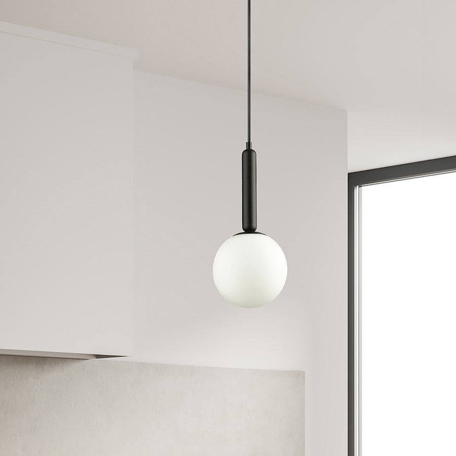 Dainolite Tara 6in 1-Light Pendant | Contemporary Matte Black and White Glass | Kitchen Island & Dining Room | 6 x 6 x 14 in | Model TAR-61P-MB-WH