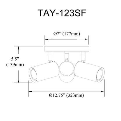Dainolite Taylor 13in 3-Light Track Light | Contemporary Matte Black Metal | Kitchen & Office | 13 x 13 x 5.5 in | Model TAY-123SF-MB
