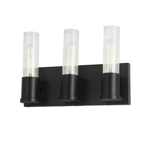 Dainolite Tube 12.75in 3-Light Vanity Light | Contemporary Matte Black and Clear Fluted Glass | Bathroom & Powder Room | Model TBE-123W-MB