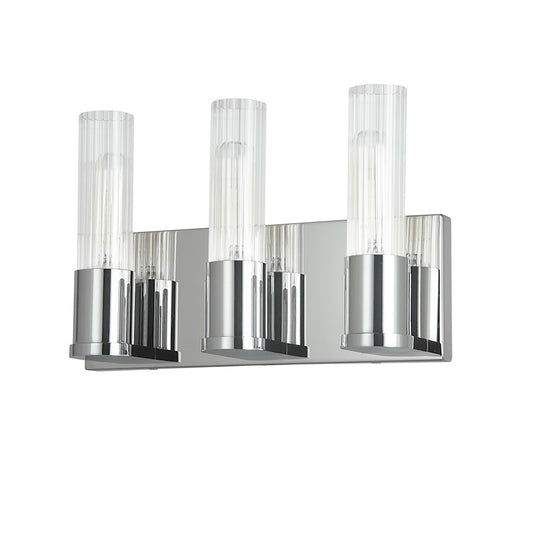 Dainolite Tube 13in 3-Light Vanity | Contemporary Polished Chrome and Clear Fluted Glass | Bathroom & Powder Room | 13 x 3 x 8 in | Model TBE-123W-PC