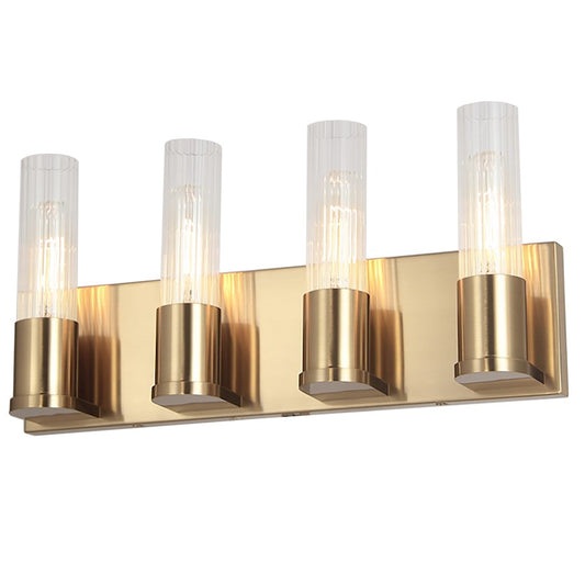 Dainolite Tube 17in 4-Light Vanity | Contemporary Aged Brass and Clear Fluted Glass | Bathroom & Powder Room | 17 x 3 x 8 in | Model TBE-174W-AGB
