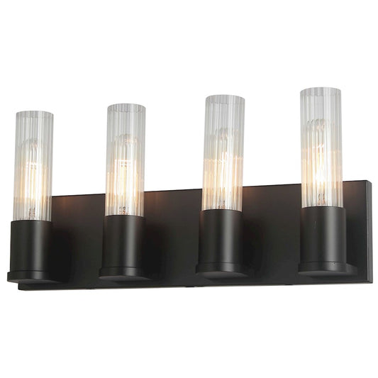 Dainolite Tube 17in 4-Light Vanity | Contemporary Matte Black and Clear Fluted Glass | Bathroom & Powder Room | 17 x 3 x 8 in | Model TBE-174W-MB