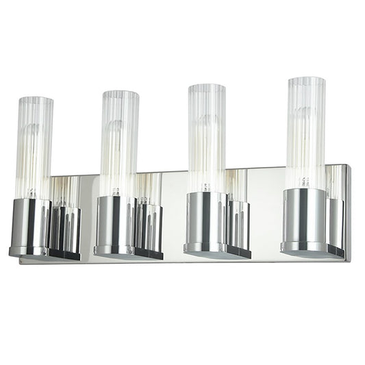 Dainolite Tube 17in 4-Light Vanity | Contemporary Polished Chrome and Clear Fluted Glass | Bathroom & Powder Room | 17 x 3 x 8 in | Model TBE-174W-PC