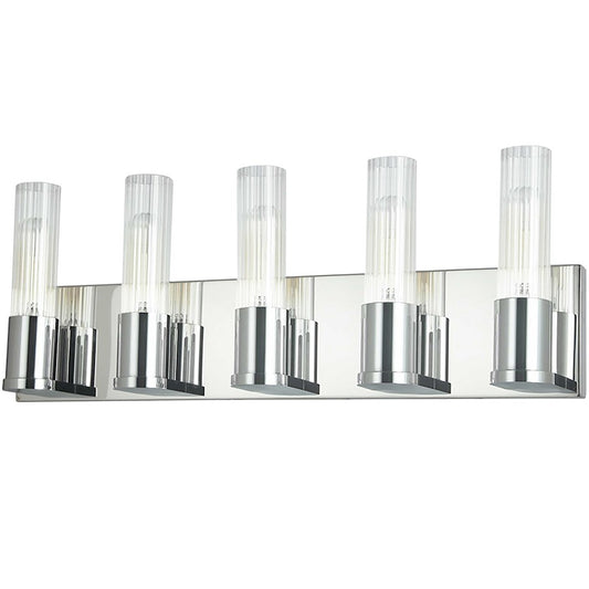 Dainolite Tube 22in 5-Light Vanity | Contemporary Polished Chrome and Clear Fluted Glass | Bathroom & Powder Room | Model TBE-225W-PC
