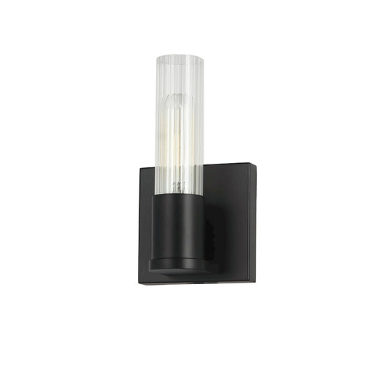 Dainolite Tube 4in 1-Light Wall Sconce | Contemporary Matte Black and Clear Fluted Glass | Hallway & Bedroom Accent | Model TBE-41W-MB