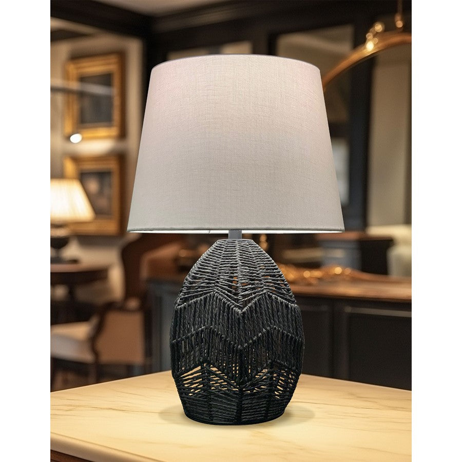 Dainolite Tillie 18in 1-Light Table Lamp | Transitional Black String and Beige Fabric Shade | Office & Bedroom | Model TIL-181T-MB