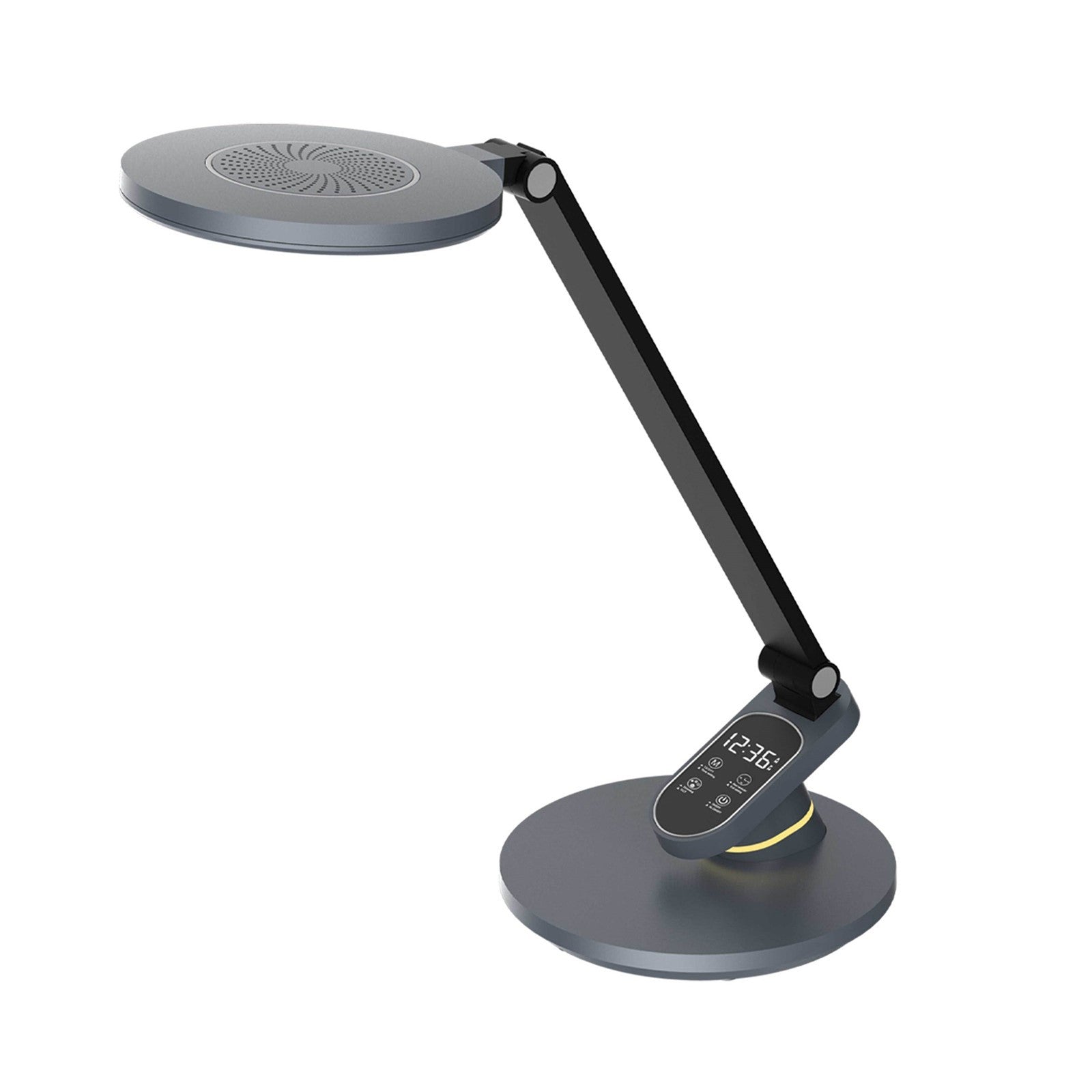 Dainolite Tandy LED Adjustable Table Lamp with Digital Clock | Modern Metallic Grey Plastic | Bedroom & Office Desk Lamp | 350 | Model TND-1710LEDT-MGRY