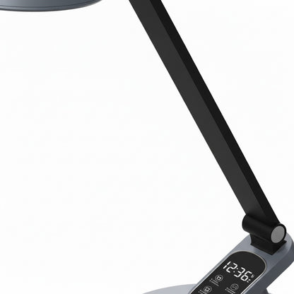 Dainolite Tandy LED Adjustable Table Lamp with Digital Clock | Modern Metallic Grey Plastic | Bedroom & Office Desk Lamp | 350 | Model TND-1710LEDT-MGRY