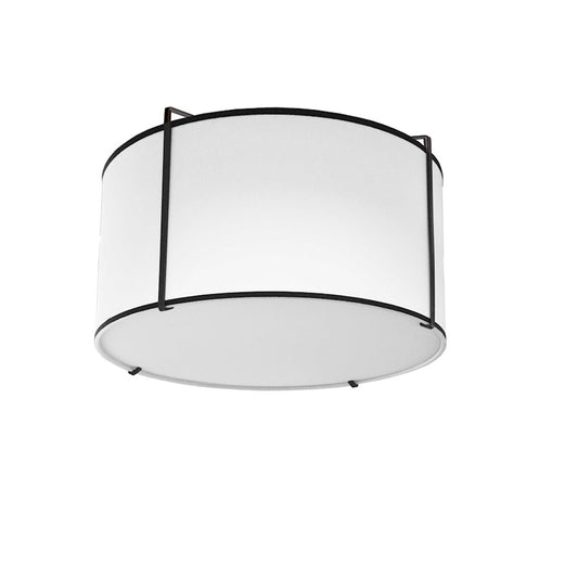 Dainolite Trapezoid 12in 2-Light Flush Mount | White Fabric and Black Metal Drum Shade | Bedroom & Hallway | 12 x 12 x 8 in | Model TRA-121FH-BK-WH