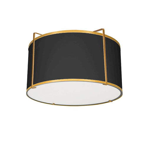 Dainolite Trapezoid 12in 2-Light Flush Mount | Contemporary Black Fabric and Gold Metal | Hallway & Bedroom | 12 x 12 x 8 in | Model TRA-121FH-GLD-BK