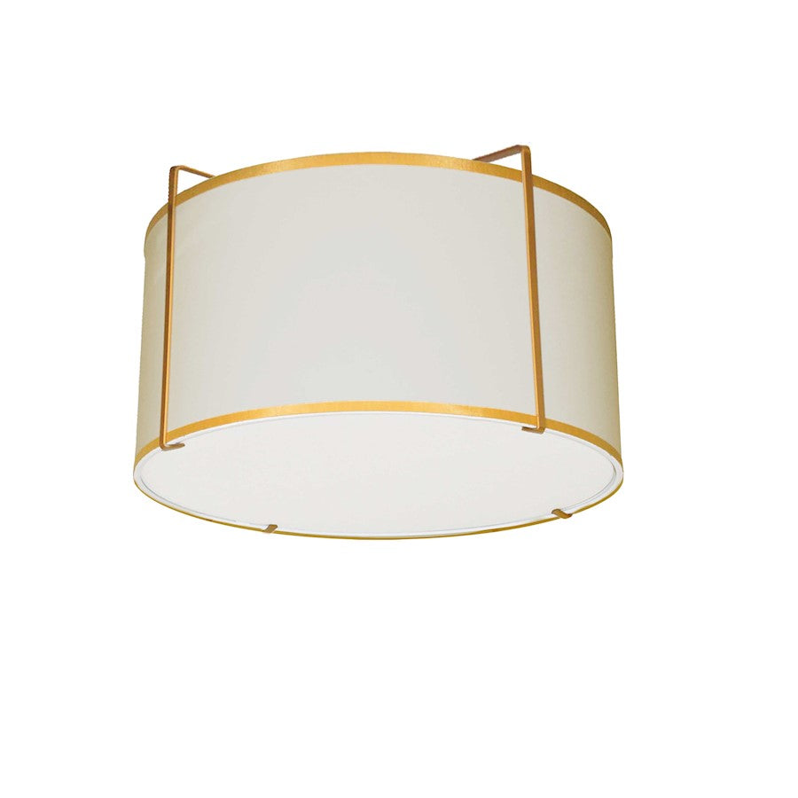 Dainolite Trapezoid 12in 2-Light Flush Mount | Contemporary Cream Fabric and Gold Metal | Bedroom & Hallway Ceiling Light | 12 x | Model TRA-121FH-GLD-CRM