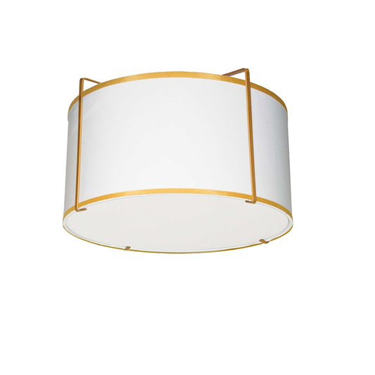 Dainolite Trapezoid 12in 2-Light Flush Mount | White Fabric and Gold Metal Drum Shade | Bedroom & Hallway | 12 x 12 x 8 in | Model TRA-121FH-GLD-WH