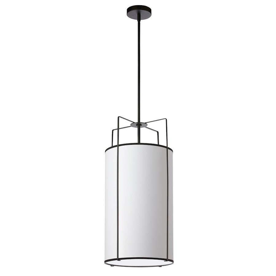 Dainolite Trapezoid 12in 4-Light Pendant | White Fabric and Black Metal Drum Shade | Kitchen Island & Dining Room | Model TRA-124P-BK-WH