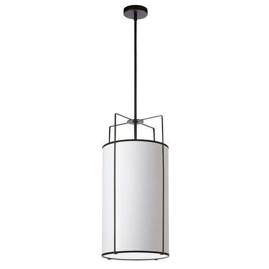 Dainolite Trapezoid 12in 4-Light Pendant | White Fabric and Black Metal Drum Shade | Kitchen Island & Dining Room | Model TRA-124P-BK-WH