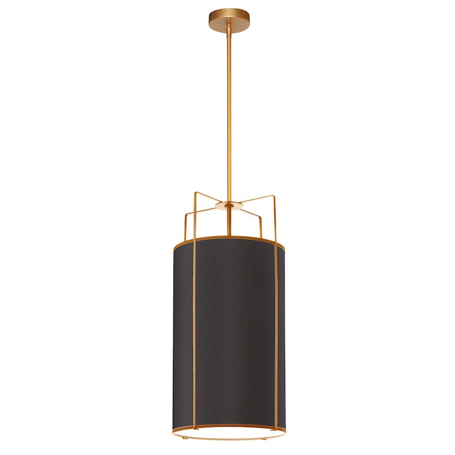Dainolite Trapezoid 25in 4-Light Pendant | Contemporary Black and Gold Fabric Drum Shade | Kitchen Island & Dining Room | 12 x 12 | Model TRA-124P-GLD-BK