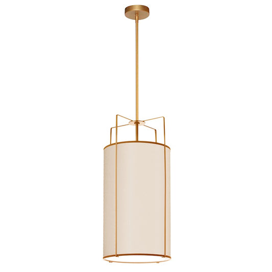 Dainolite Trapezoid 12in 4-Light Pendant | Contemporary Cream Fabric and Gold Metal | Kitchen Island & Dining Room | 12 x 12 x 25 | Model TRA-124P-GLD-CRM