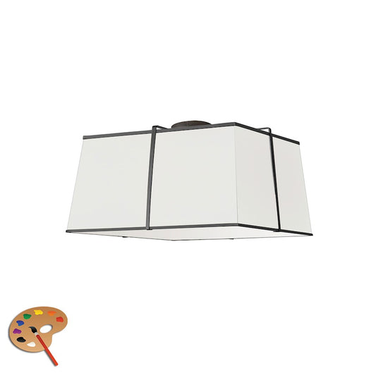 Dainolite Trapezoid 16in 3-Light Flush Mount | Contemporary White Fabric and Black Metal | Bedroom & Hallway | 16 x 16 x 8 in | Model TRA-163FH-BK-WH