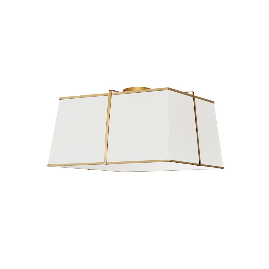 Dainolite Trapezoid 16in 3-Light Flush Mount | Contemporary White Fabric and Gold Metal | Ceiling Living Room & Bedroom | 16 x 16 | Model TRA-163FH-GLD-WH