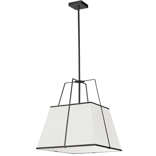 Dainolite Trapezoid 18in 1-Light Pendant | Contemporary Black Metal and White Fabric Shade | Kitchen Island & Dining Room | 18 x 18 | Model TRA-181P-BK-WH