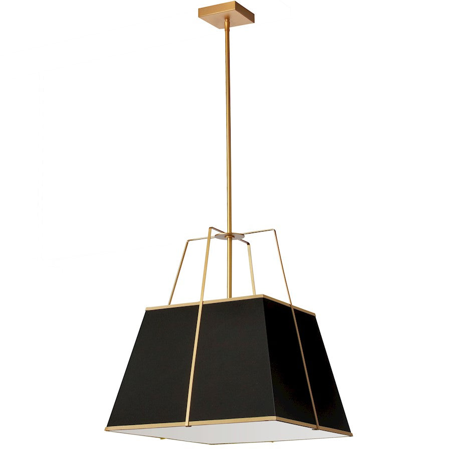 Dainolite Trapezoid 18in 1-Light Pendant | Contemporary Black and Gold Fabric Tapered Drum Shade | Kitchen Island & Dining Room | Model TRA-181P-GLD-BK