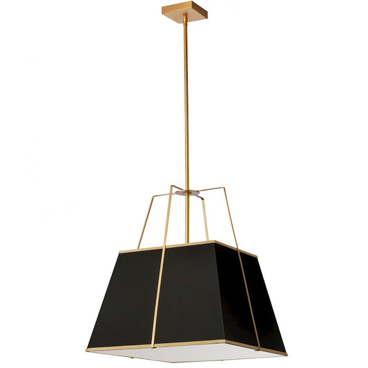 Dainolite Trapezoid 18in 1-Light Pendant | Contemporary Black and Gold Fabric Tapered Drum Shade | Kitchen Island & Dining Room | Model TRA-181P-GLD-BK