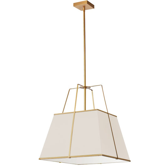 Dainolite Trapezoid 18in 1-Light Pendant | Contemporary Cream Fabric and Gold Metal | Kitchen Island & Dining Room | 18 x 18 x | Model TRA-181P-GLD-CRM