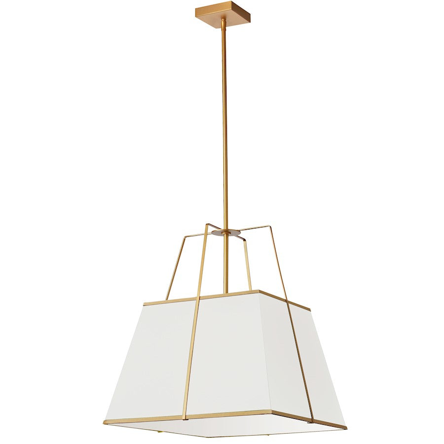 Dainolite Trapezoid 18in 1-Light Pendant | Contemporary White Fabric and Gold Metal | Kitchen Island & Dining Room | 18 x 18 x 20 | Model TRA-181P-GLD-WH