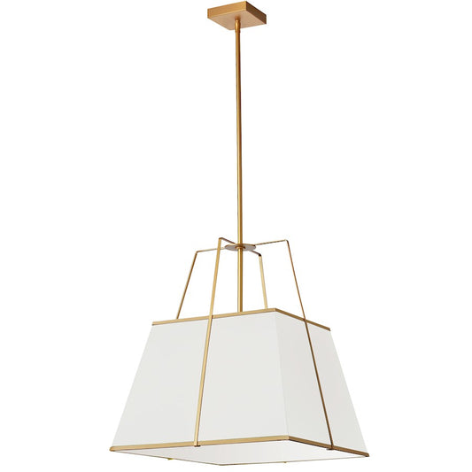 Dainolite Trapezoid 18in 1-Light Pendant | Contemporary White Fabric and Gold Metal | Kitchen Island & Dining Room | 18 x 18 x 20 | Model TRA-181P-GLD-WH
