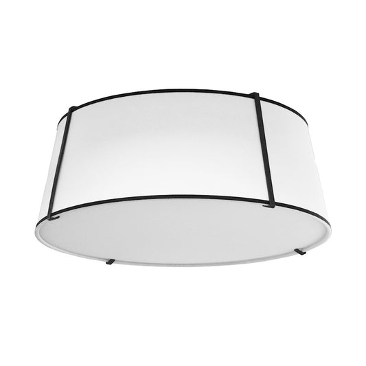 Dainolite Trapezoid 22in 4-Light Flush Mount | White Fabric Shade and Black Metal Frame | Hallway & Bathroom Damp Rated | Model TRA-224FH-BK-WH
