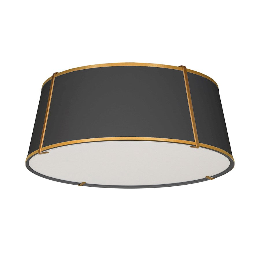 Dainolite Trapezoid 22in 4-Light Flush Mount | Black Fabric Shade and Gold Metal Frame | Hallway & Bathroom Damp Rated | Model TRA-224FH-GLD-BK